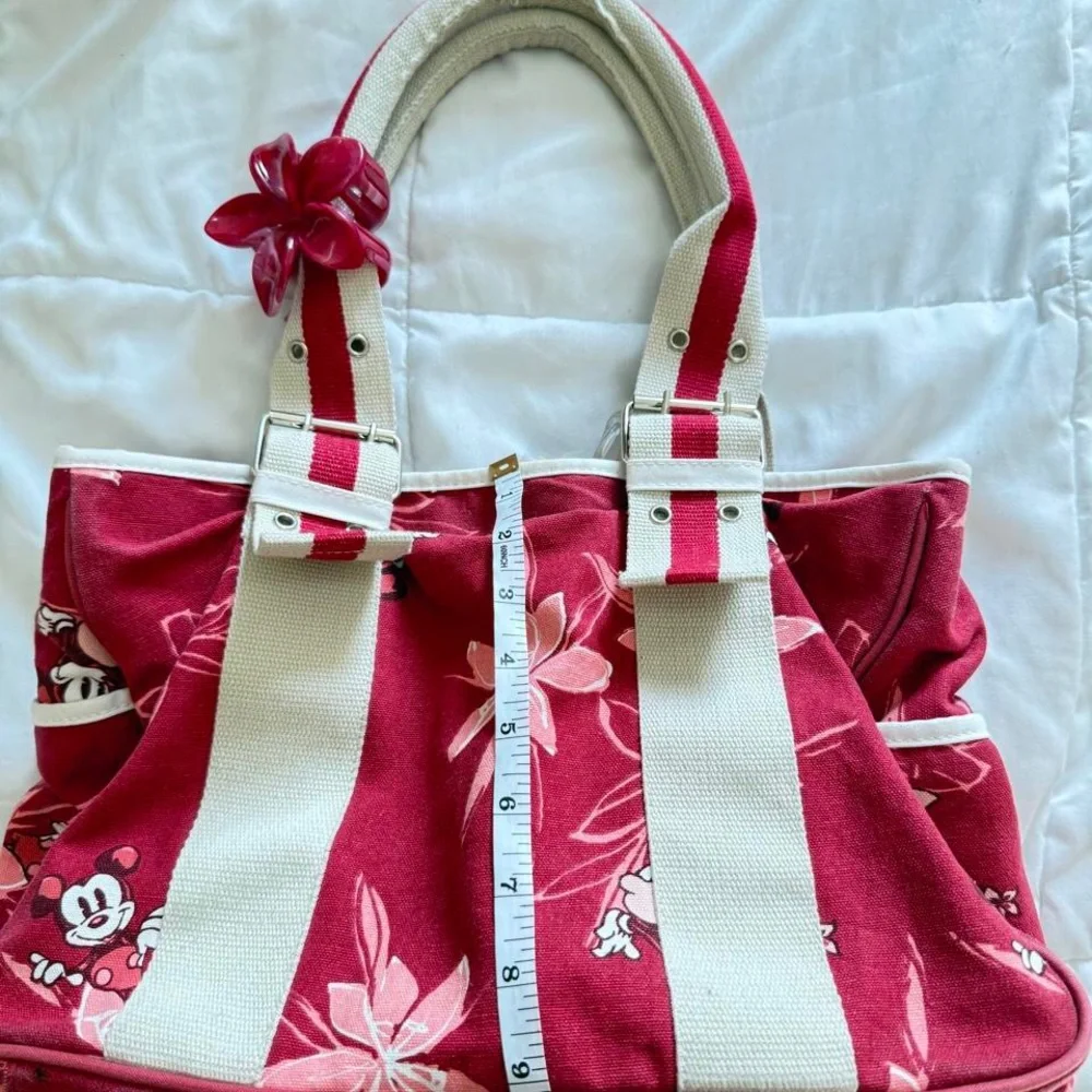 Vintage Disney Mickey & Minnie Mouse Hawaiian Floral Canvas Handbag